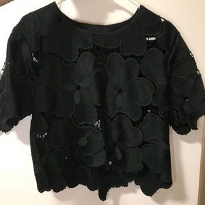 Cynthia Rowley Black Floral Appliqué Top NWOT